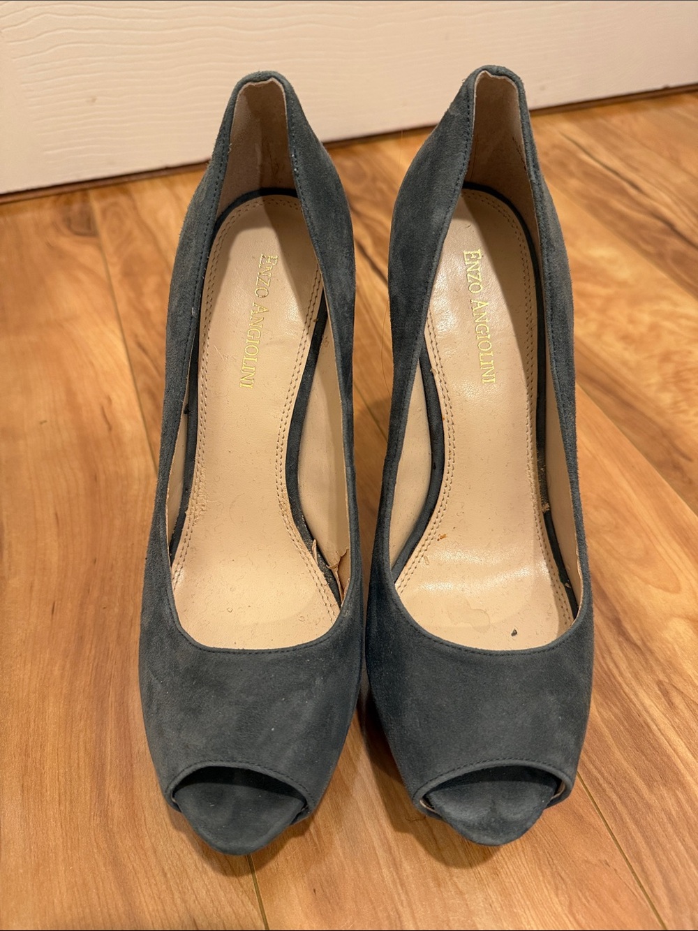 Enzo Angiolini Charcoal Suede Peep-Toe High Heels